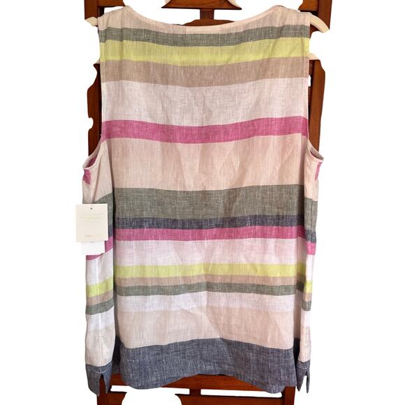CHARTER CLUB LUXURY LINEN Sz. M NWT Sleeveless Top Striped Linen Earthy Colors - Picture 3 of 6